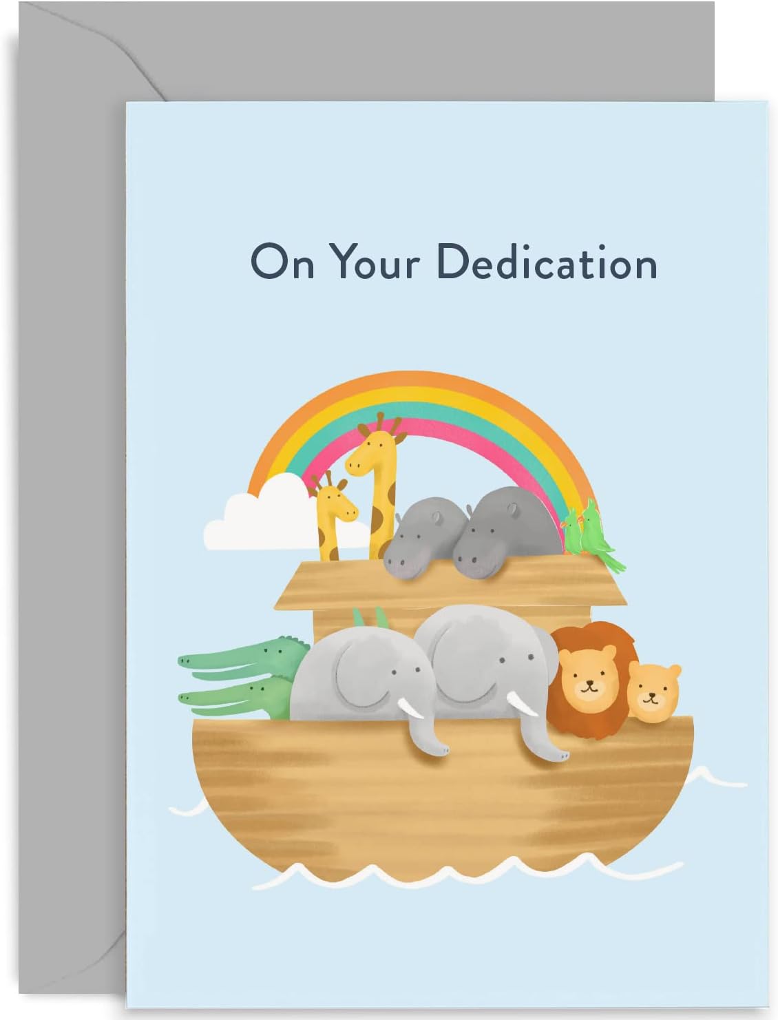 Old English Co. Dedication Card for Boy or Girl - Noah's Ark Animal Dedication Card for Grandson Grandaughter - Church Dedication Day Card For Niece or Nephew | Blank Inside with Envelope