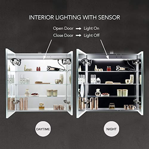 Blossom Recessed Or Surface Led Mirror Medicine Cabinet With Lights, Led Medicine Cabinet W/Defogger, Dimmer, 3X Makeup Mirror, Outlets & Usb (30X32/Zoom Mirror) #TOP2