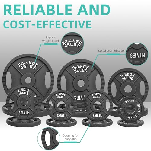 Fitvids Olympic 2-Inch Cast Iron Barbell Set, Including 255 Pounds Weight Plates Set & 7FT Olympic Bar(300 Pounds Total), Multiple Packages image 3