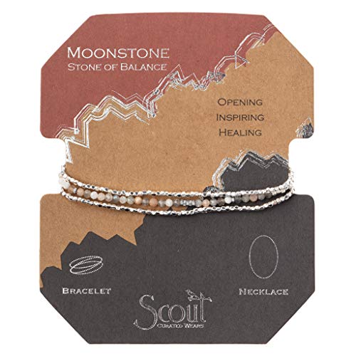 Scout Curated Wears - Women's Delicate Stone Wrap Bracelet & Necklace - Moonstone/Silver - Stone of Balance2