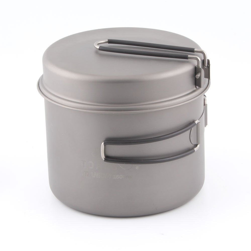 TOAKS CKW-1600 Outdoor Camping Kochgeschirr Titan Topf Pfanne Titan Schüssel mit klappbarem Griff