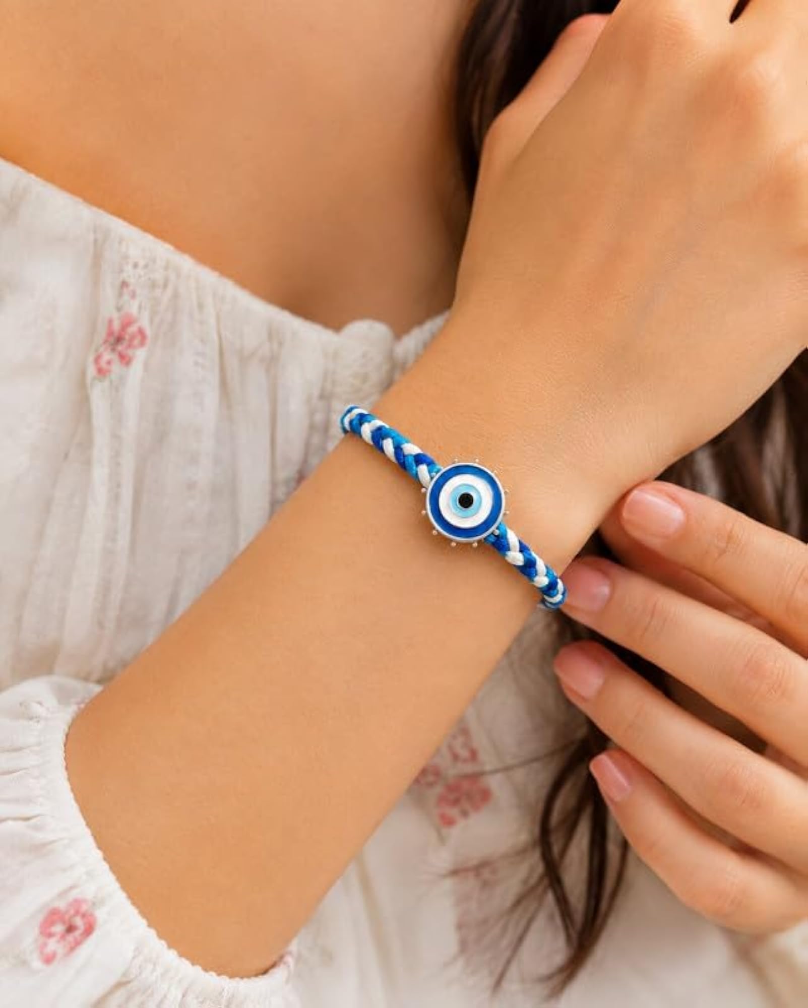 925 Sterling Silver Evil Eye Rakhi Pendant, Enamel Design
