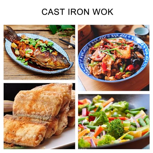 Wok de hierro fundido chino con tapa y mango de madera miniatura 2