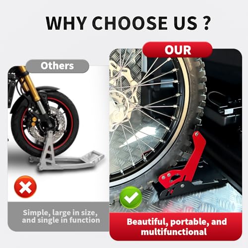 Image of Motorcycle Wheel Chock,Special for Transportation Portable Adjustable 1800 lbs Capacity Front Tire Stand for 8 inch-21 inch Wheel Universal for Most Crusier Sports Dirt Bikes Trailer Truck-Red