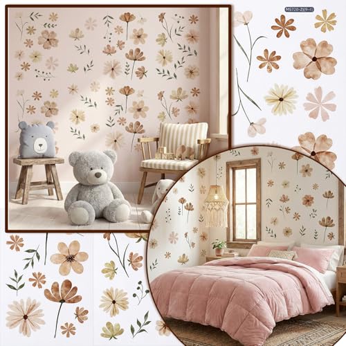 9 Blatt Wandsticker Blumen Set Boho Aquarell Rosa Gänseblümchen Kinder Wandaufkleber Mädchen Wandtattoo Kinderzimmer Aufkleber Wandtattoo Blumen Kinderzimmer Pflanzen Wandtattoos