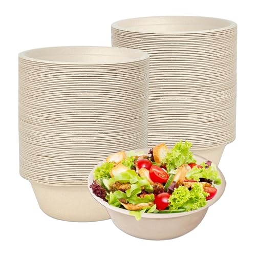 Cuencos de Cartón Desechables, 100 Piezas Tazón Desechables Marrón, 350 ml Cuencos Desechable de Caña Azúcar, Tazón Desechable para Sopa, Cuenco de Papel Compostable, para Fiestas, Bodas, Picnics