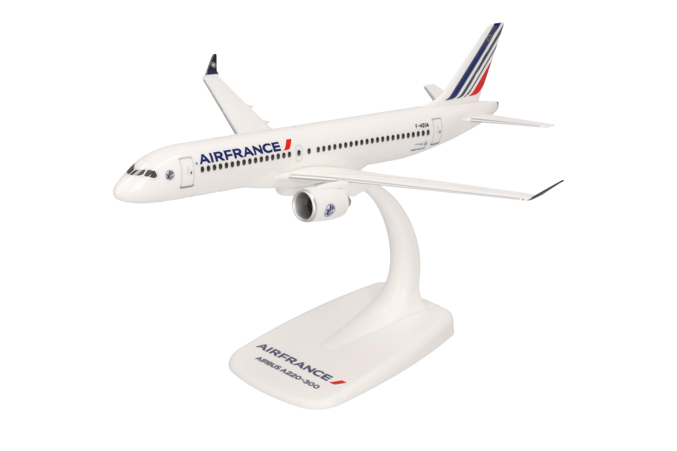 Herpa Snap-Fit Modellflugzeug Air France Airbus A220-300, Miniatur im Maßstab 1:200, Sammlerstück, Modell mit Standfuß, Kunststoff