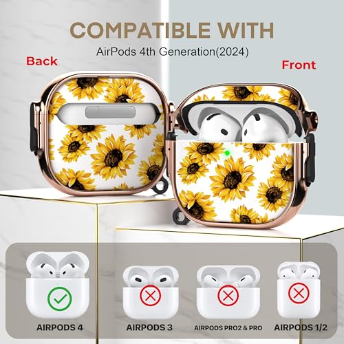 Image of Maxjoy for AirPods 4 Case with Lock, Flower AirPods 4 Case Lock Protective Hard Cute AirPod 4 Generation Cover for Women Girly with Keychain Clip for AirPod 4th Generation Cover 2024, Sunflower