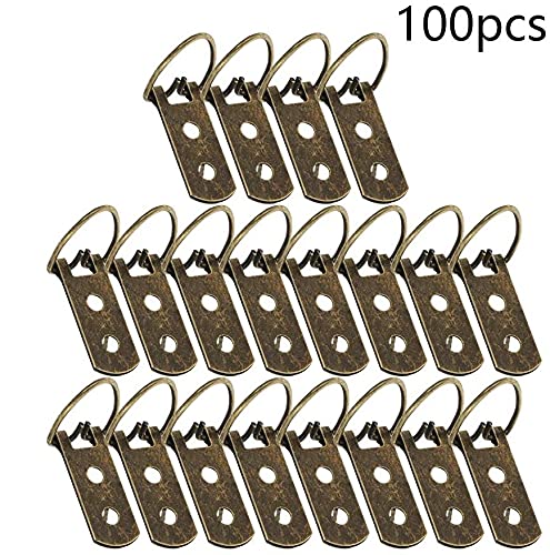 Image of 54mm x 16mm Double Holes D Ring Picture Hangers Hardware Assortment Kit, for Home Decoration Hanging Clock Paintings Artwork Creative Picture Frame Photo Hanging Solutions Bronze Tone 100pcs