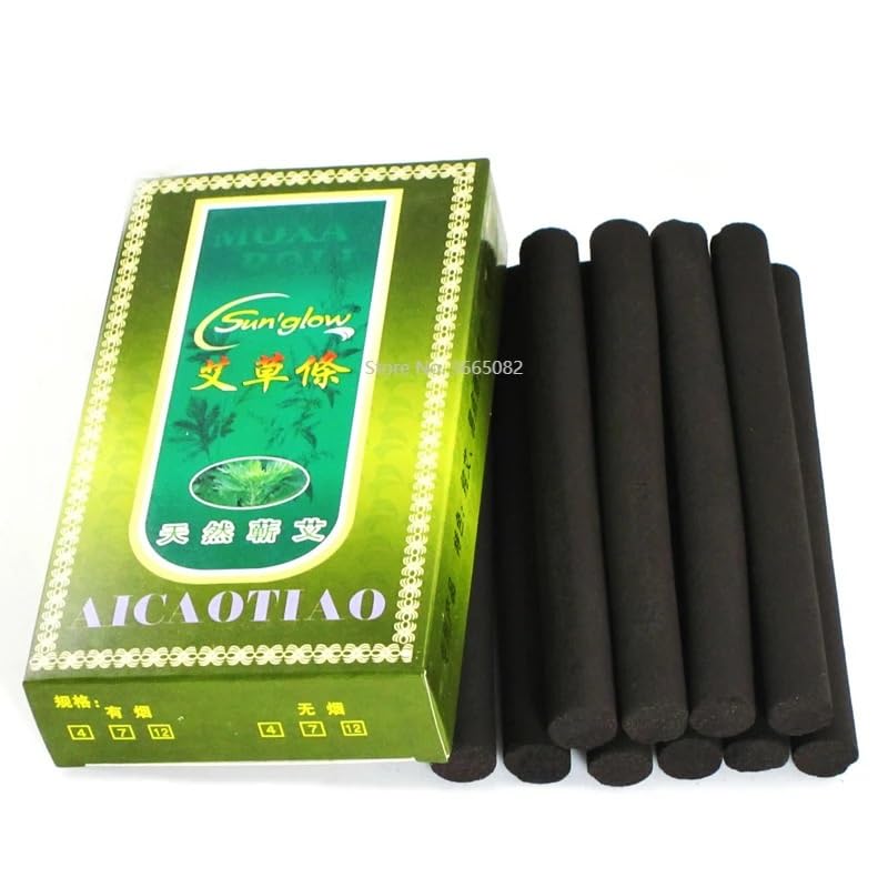 Moxa Artemisa Puro,Moxa Sin Humo 10 piezas/caja 12 * 120 mm rollos de moxa sin humo rodillo tradicional palo negro quemador masaje moxibustión