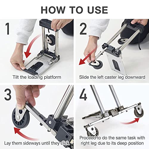 Image of Dravizon Foldable Travel Luggage 2 Wheels Shopping Luggage Carrier Cart Travel Cart for Luggage, Collapsible Dolly Cart Portable in Backpack for Shopping, Business Trip, Auto, Office Use