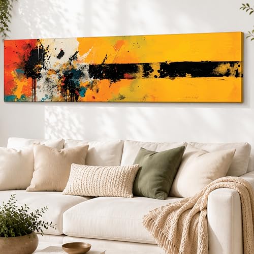 Image of Modern Abstract Stretched Canvas Wall Art Painting for Living Room, Industrial Expressionist Splatter Canvas Wall Decor For Livingroom, Bedroom, Office, Hallway's, Hotel 12x46 Inch