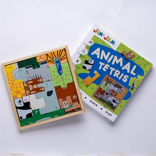 Image of Wooden Tetris Puzzle | 13 Wooden Animals | Brain Teaser | Pretend Play | Stacking and Balancing |Tangram Puzzle | Builds Spatial Awareness, Abstract Reasoning and develops Imagination.