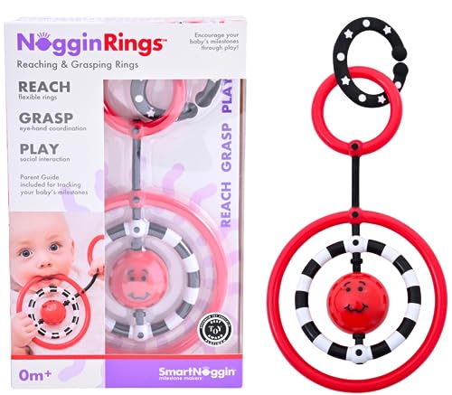 Image of SmartNoggin Developmental Milestones Set for Babies: NogginStik Developmental Light-Up Rattle, NogginRings Reaching and Grasping Rings, Baby's First Book of 44 Sounds with Teether, Ages 0-12 Months