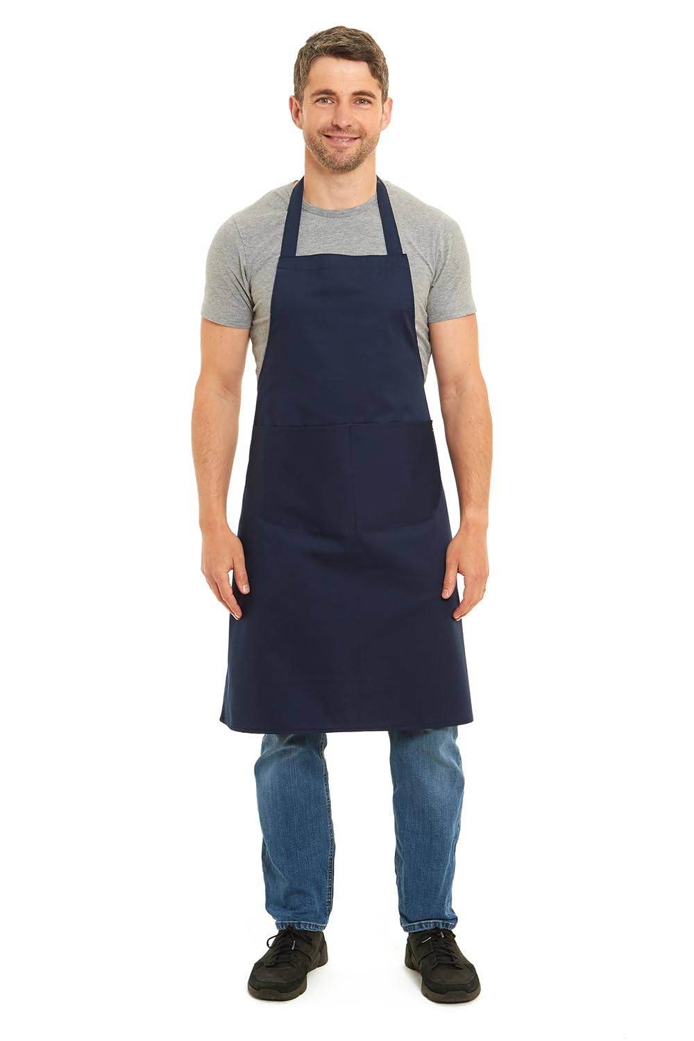Full Plain Butcher Aprons for Men and Women with Pockets, One Size Plain Colour Versatile Aprons Ideal for Home, Barbecue, BBQ and Professional Use (Navy)