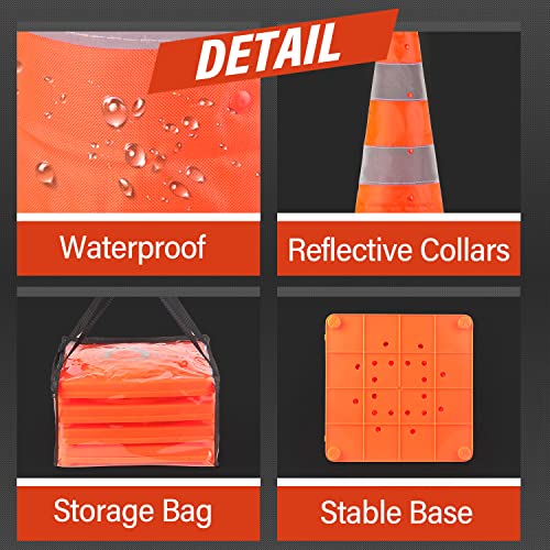 Roadhero 28 Inch [4 Pack] Collapsible Traffic Safety Cones, Multi Purpose Pop-Up Cones With Reflective Collar For Road Safety, Orange Cones For Driving Training, Parking Lots #TOP4