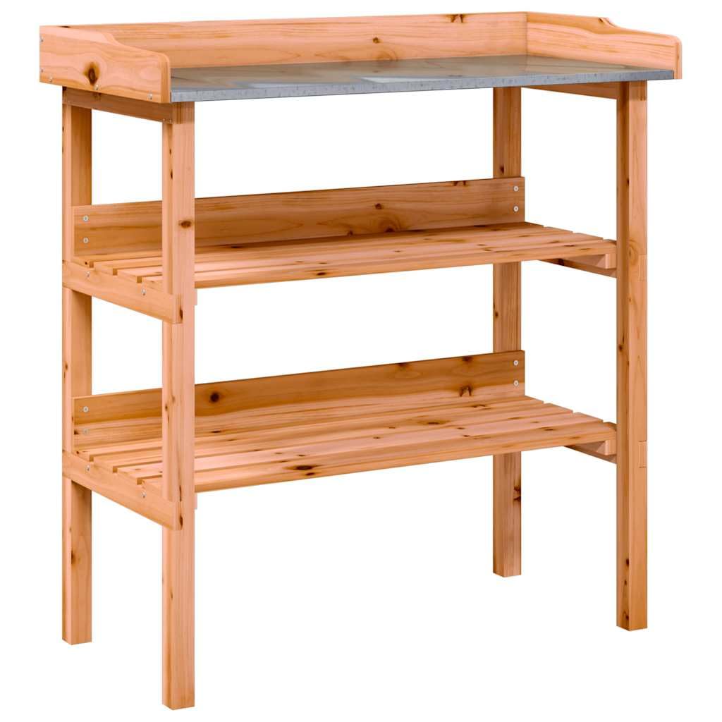 vidaXL Table à Plantes avec Étagère, Support de Pots de Fleurs, Présentoir à Plantes, Support à Plantes Jardin, Marron Bois de Sapin