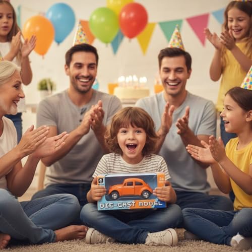 Image of Vintage Die-Cast Metal Toy Car with Openable Doors & Pull Back Action, 1:36 Scale Classic Model Vehicle, Durable Metal Body, Kids Toy Gift for Boys & Girls 3+ Years (Pack of 1) (Orange)