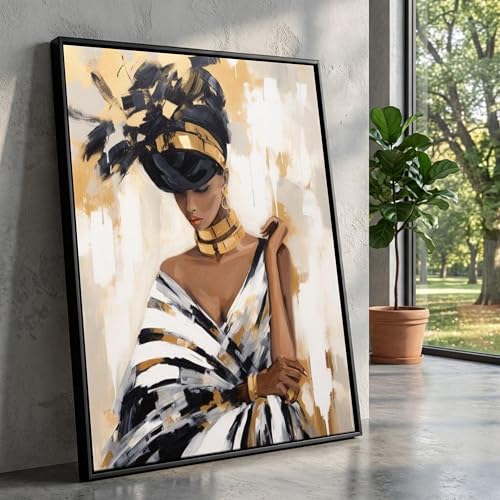 Tableau sur toile femme noire dorée portrait africain affiche déco 40x60