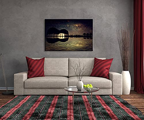 Music Wall Decor Guitar Tree Island Canvas Print Guitar Decor Guitar Wall Art Music Studio Decor Music Art Wall Decor Guitar Posters Framed Music Painting For Living Room Bedroom Decor (24''Hx36''W) #TOP5
