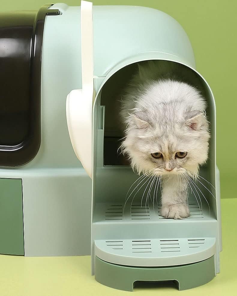 Miniatura 6 de ZLXDP - Caja de arena antisalpicaduras con arena semicerrada de gran tamaño para gatos inodoro de plástico grande valla alta color E