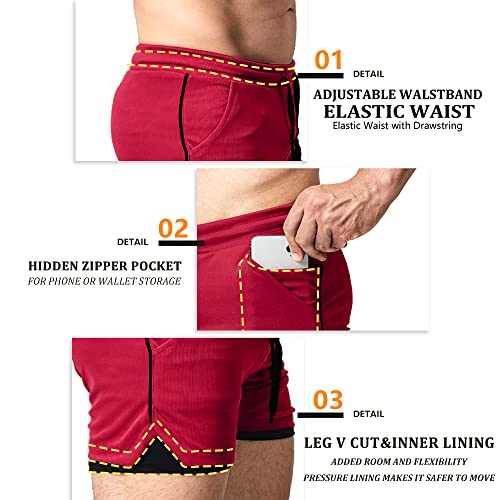 EVERWORTH Men's 2 in 1 Workout Shorts 5" Quick Dry Gym Shorts Bodybuilding Short Shorts Compression Shorts with Zipper Pocket4