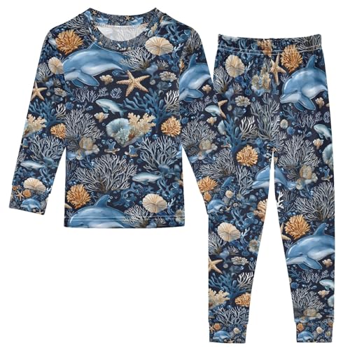 senya Dolphin Coral Sea World Pajamas Set Long Sleeve Soft Cotton Sleepwear 2 Piece