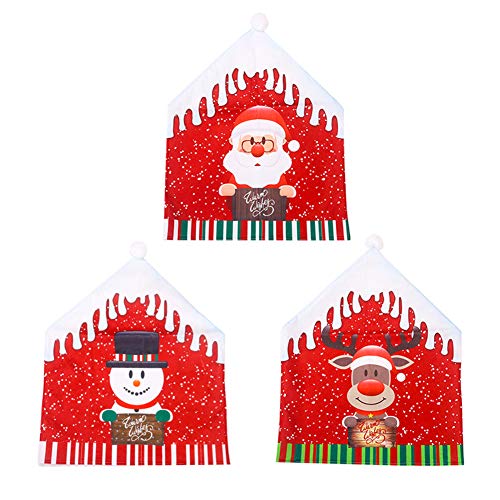 Warooma 6 fundas para sillas de Navidad, fundas para sillas de comedor, fundas para respaldo de fiesta, diseño de gorro rojo