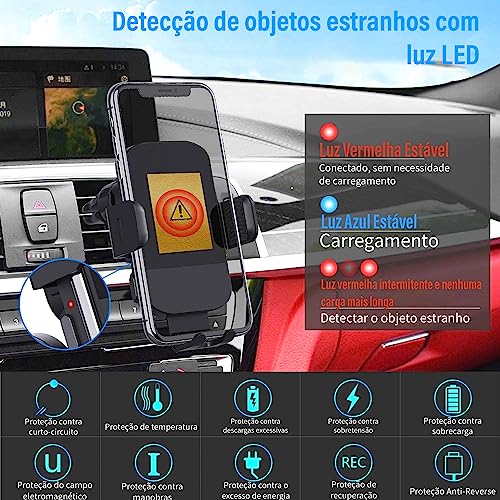 Carregador de carro sem fio,suporte de telefone para carregador de carro com fixação automática de c