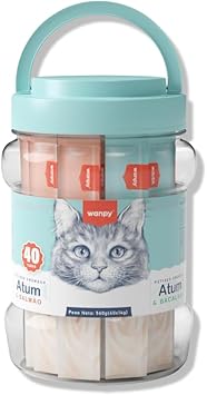 Wanpy Truly Creamy Petisco Cremoso para Gatos 40 Saches 560g Atum e Salmao + Atum e Bacalhau