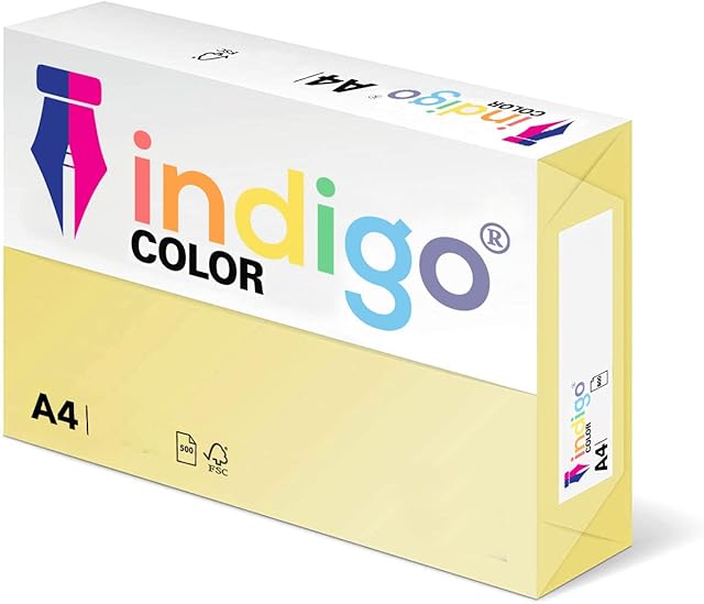 Indigo® A4 80gsm Coloured Copier Paper Multifunctional Ream 500 Sheets - Light Yellow