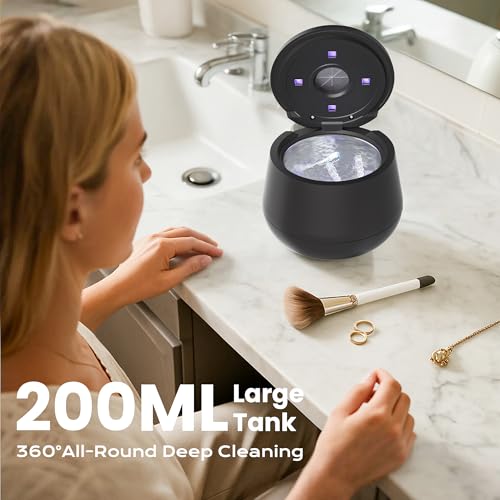 45kHz Ultrasonic Retainer Cleaner, 200ML Dental Cleaning Pod for Dentures, Mouth Guards, Braces, Aligner, Toothbrush Jewelry and More, UV Denture Cleaner with 4 Modes & Digital Timer — view 4