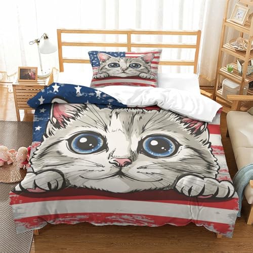 Housse de couette 135 cm chat américain parure de lit simple microfibre fermeture éclair - 4