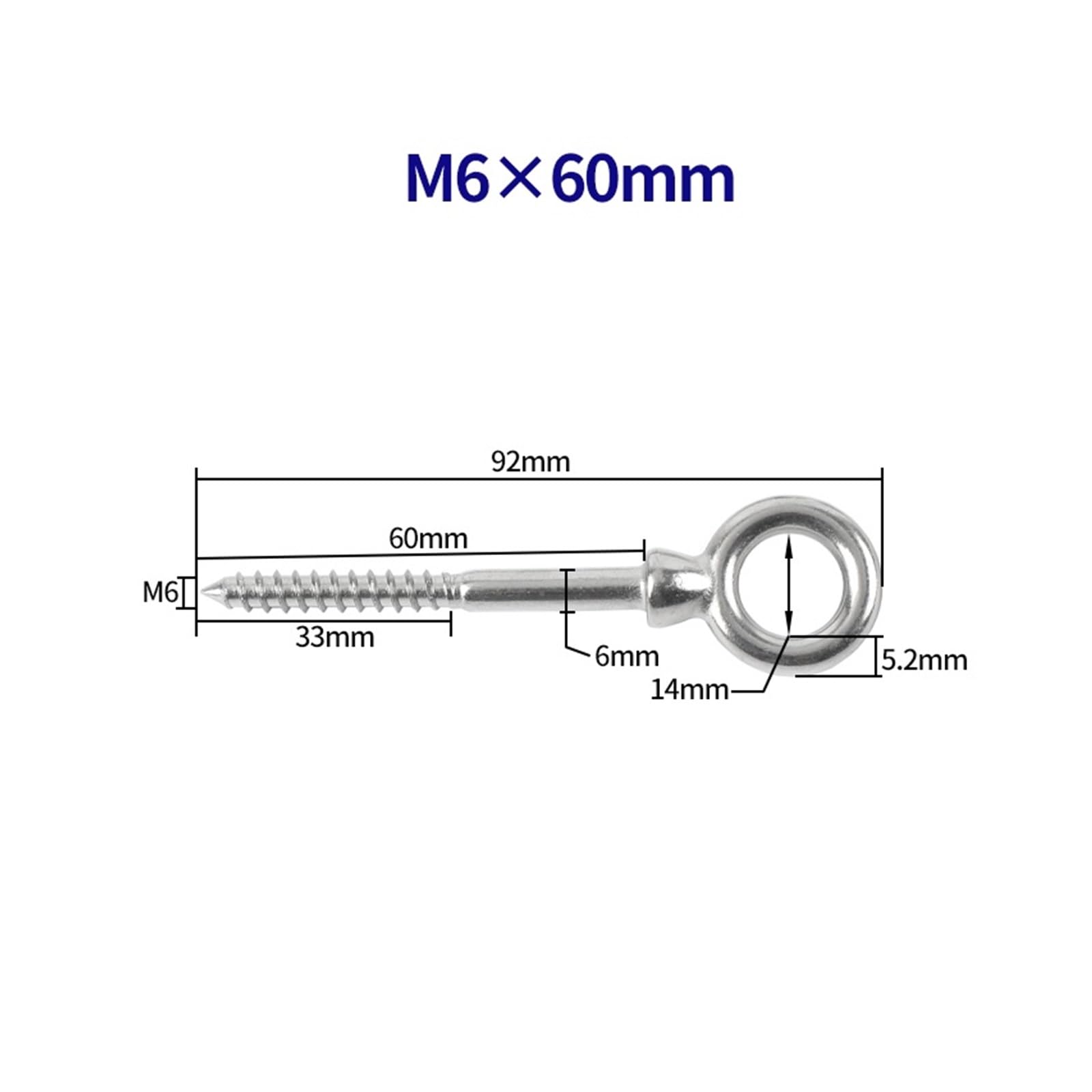 6/10 pz M6 Viti a Forma di Occhio Gancio Rotondo In Acciaio Inox 316 Anello Estremità in Legno Occhiello Ganci Autofilettanti Hardware accessori(16 pcs)