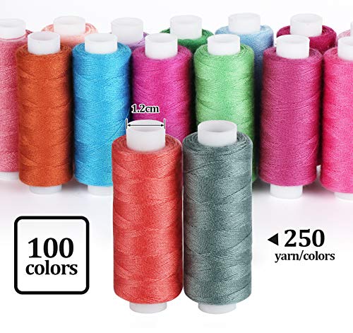 Lemonfilter Sewing Thread Set 100 Color 250 Yards Each Spool Polyester Thread Kit With 10 Sewing Needles, 2 Needle Threader, Yarn Scissors, Stripper And Pearl Needle For Hand Or Machine Sewing #TOP1