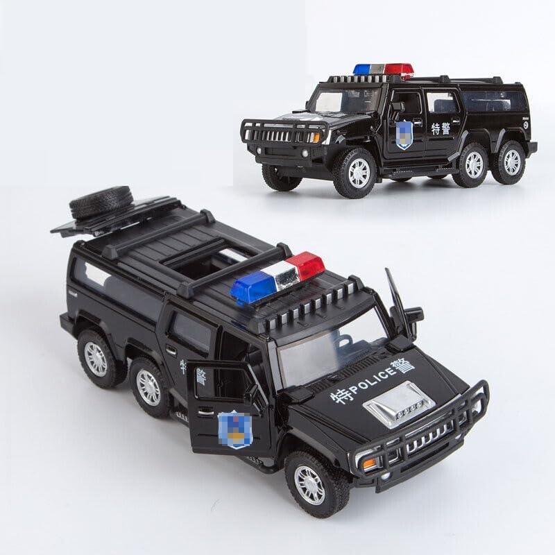 Image of Metal Pull Back Diecast Car 1:32 Hummer Police Pull Back Car Model with Sound Light Boys Gifts Toys for Kids【Pack of 1】