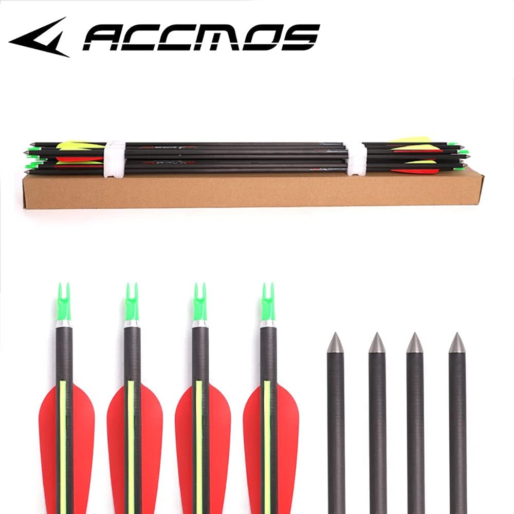 Spine 300 Arrow 22.5 Inch Arrow Target Practice Arrow Hunting Arrow Carbon Arrows Compound Bow Recurve Bow Adult Youth Archery Indoor Outdoor Shooting Bullet Tip 12pc