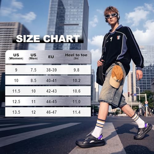 YASSIA Cloud Clogs for Men Women – Lightweight EVA Thick Sole Slip On Slides with Adjustable Strap, Non-Slip Wave Shape Breathable Beach Sandals for Shower, Driving, Casual (Black Purple W9.5/M8.5 — view 4