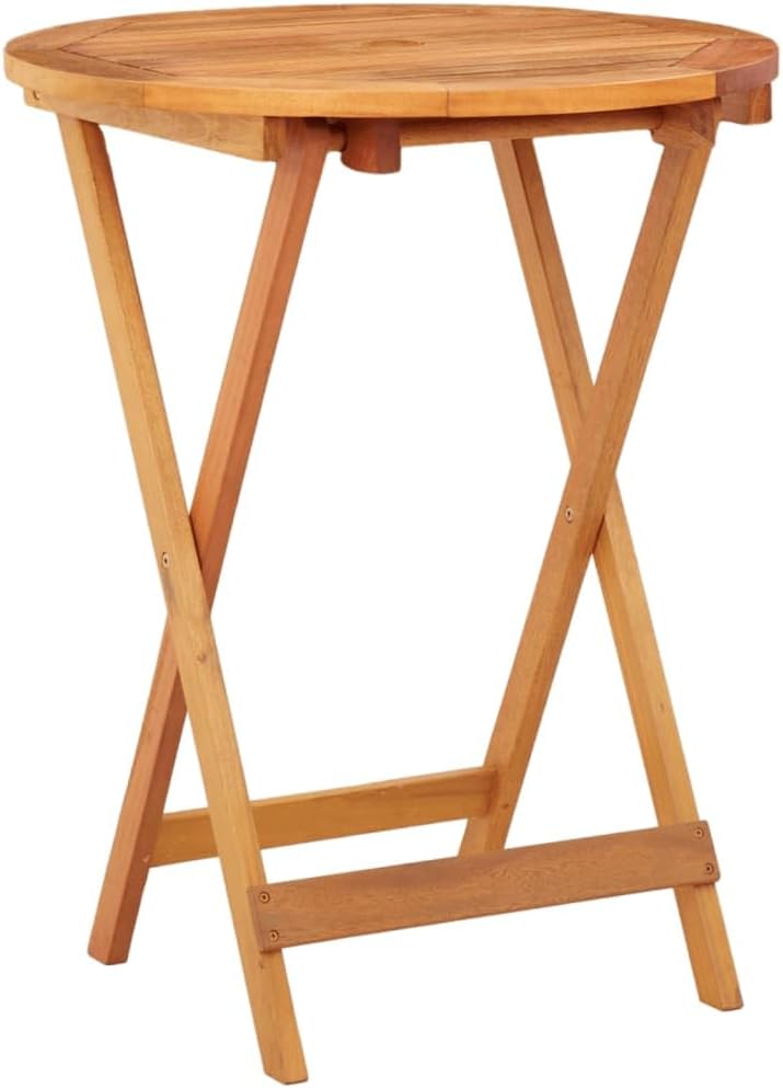 Folding Patio Table ?23.6""x29.5"" Solid Eucalyptus Wood,Foldable Eucalyptus Wood Outdoor Dining Table with Umbrella Hole for Picnic, Party or Camping, Brown