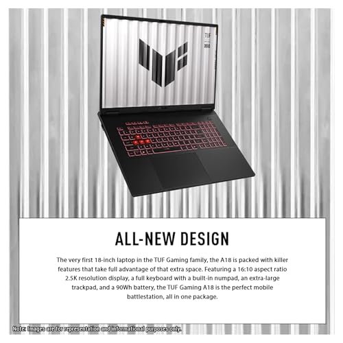 Image of ASUS TUF A18 Gaming Laptop, AMD Ryzen 7-260, 16 GB DDR5 RAM, 2 TB PCle SSD, 18 inch 2.5K (2560x1600) 240Hz Display, Nvidia G-Force RTX 5070, RGB Backlit Chiclet Keyboard, W11 Home, Jaeger Gray