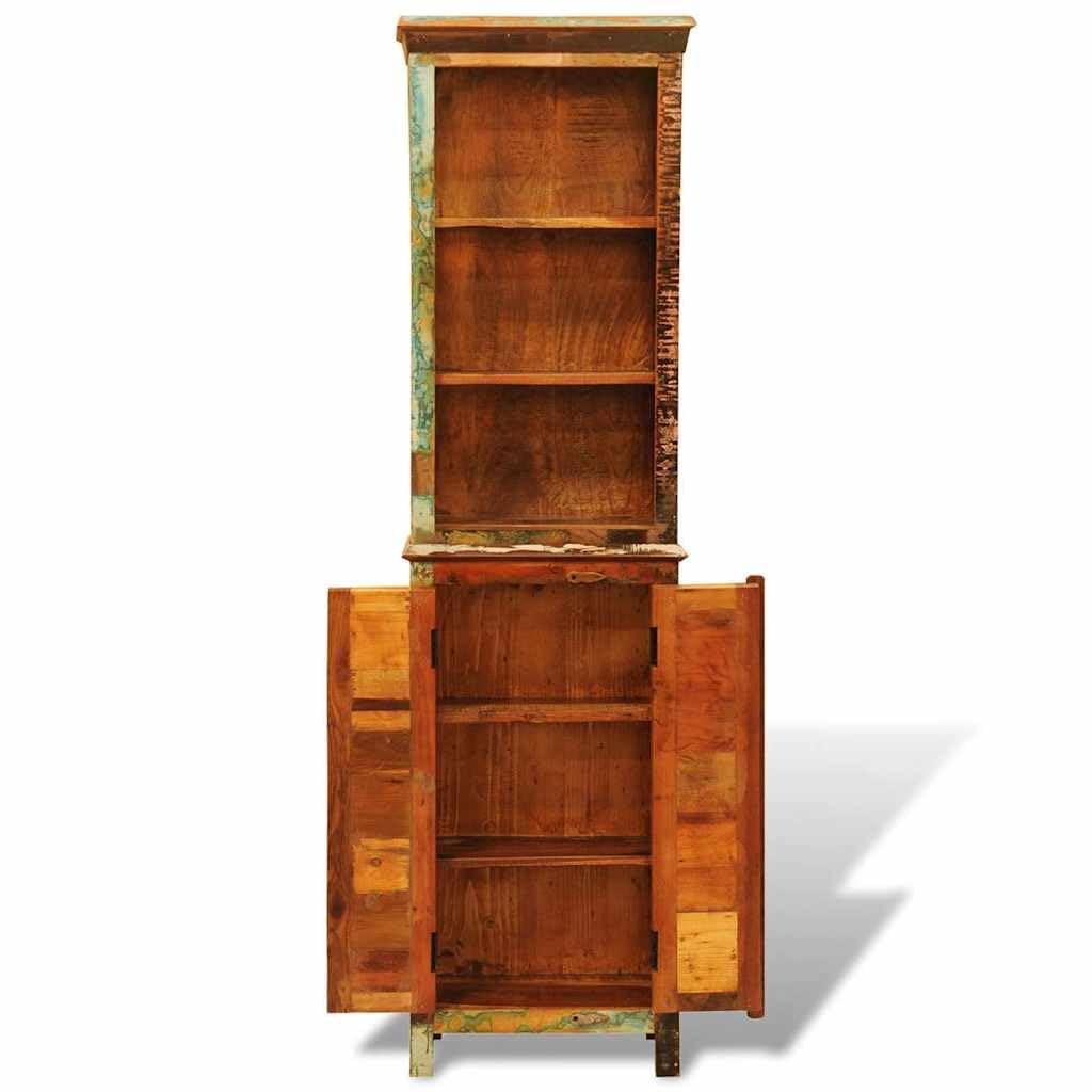 Libreria in legno massiccio riciclato in stile vintage con tre ripiani e armadietto per soggiorno, ufficio o cameretta dei bambini, robusta, fatta a mano, versatile, salvaspazio