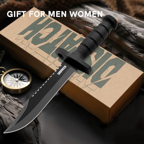 Image of Dispatch Fixed Blade Hunting Knife with Sheath, 12-inch Survival Knives for Men Tactical Bowie Knife with Non-Slip Handle for Bushcraft, Outdoor Camping