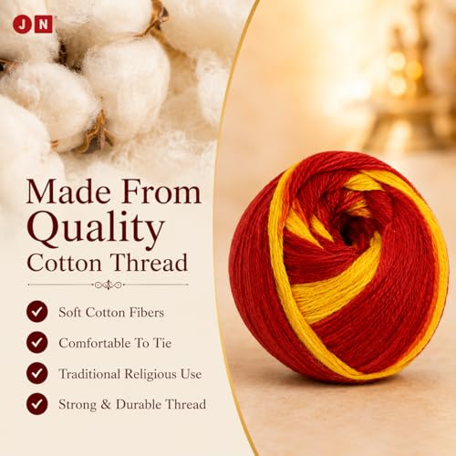 Image of JN Pure Cotton Kalava Mauli Dhaga for Pooja Rituals | Pack of 6 Rolls (20g Each) | Red & Yellow Sacred Thread | Raksha Sutra for Diwali, Rakhi, Havan & Temple Pooja | Skin-Friendly Moli