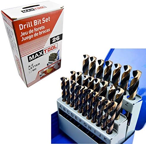 MaxTool 26 Pieces Drill Set 26PCs/26-Piece Twist Drill Bit Set High Speed Steel M2 Fully Ground Letter A to Z; JBS02H10R26