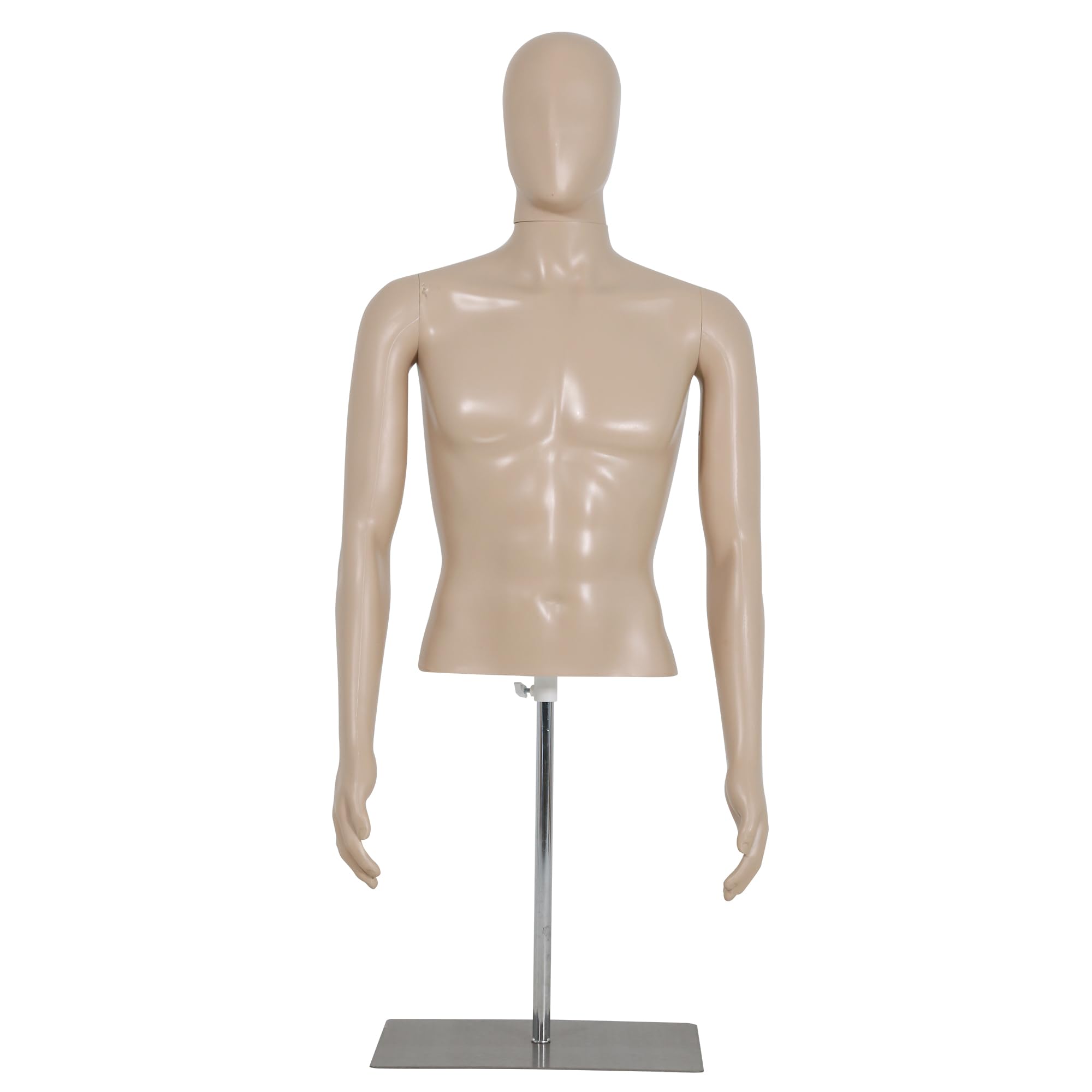 Male Sewing Mannequin 42-59 Inch Height Adjustable Half-Body Mannequin with Metal Base Stand Retail Mannequin for Display Clothing