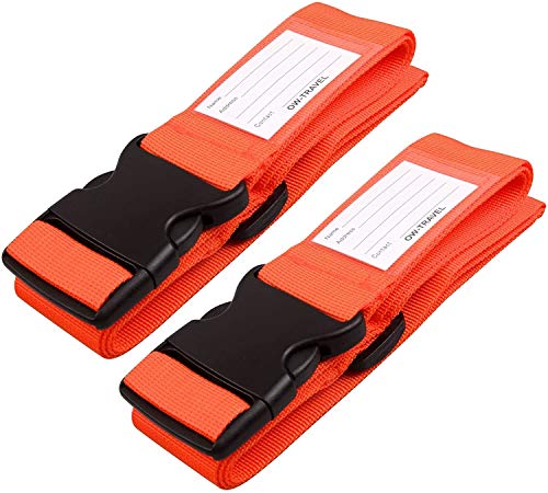 Correas para Equipaje, Cinturones de la Maleta Ajustables de Equipaje de Viaje Cinturones, Accesorios de Viaje Embalaje con Ranura para Etiquetas de identificacin (2 - Naranja)