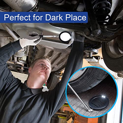 Rechabite Telescoping Inspection Mirror Led Light With Large 3.75 Inches Round Mirror, 39.4 Inches Extendable, Flexible 360 Swivel, For Inspection Viewing, Mechanic Checking, Observation #TOP4