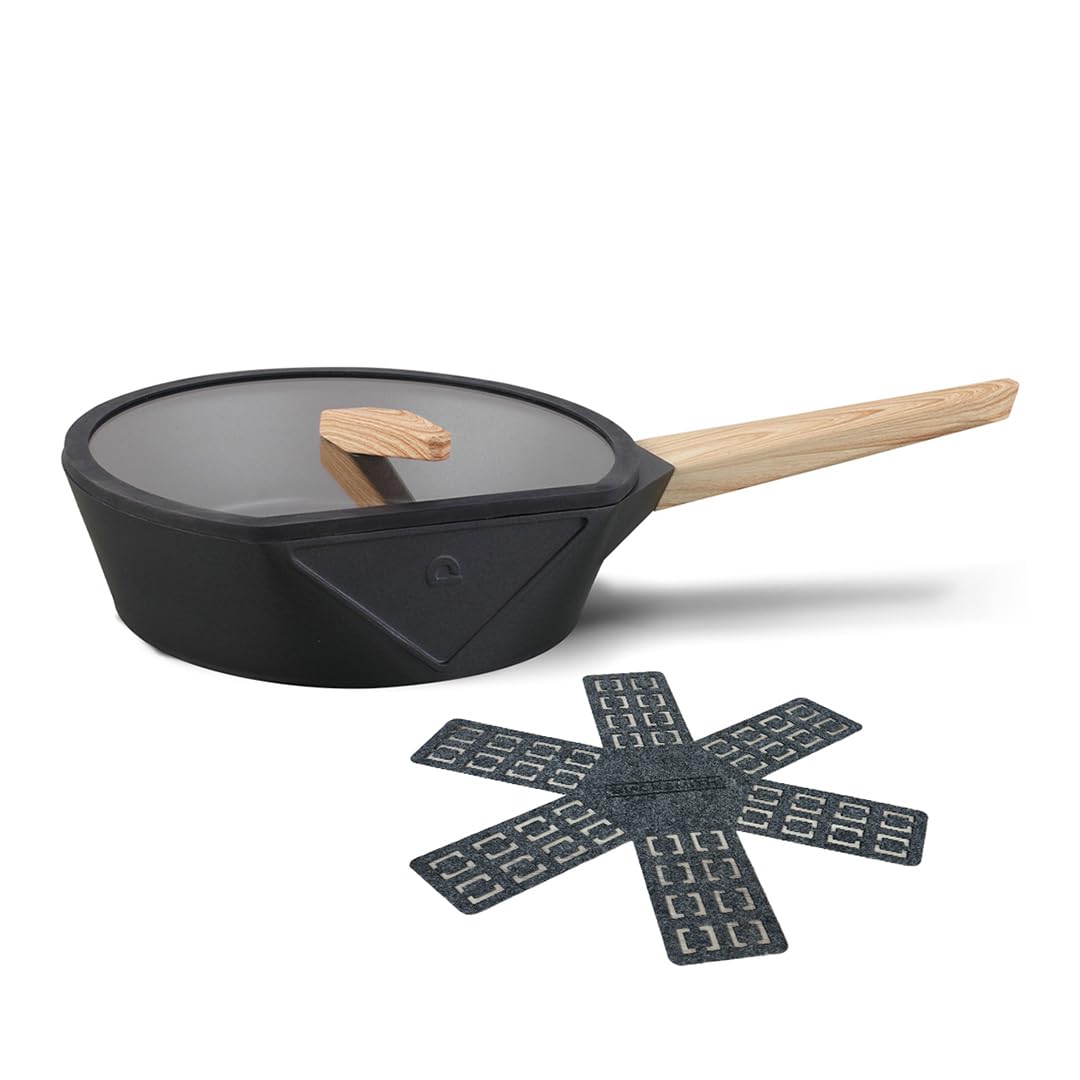 Saute Pan with Glass Lid 28 cm | Non Stick Deep Frying Pan Non Stick Induction Cookware/cooktop Nonstick Cooking Pan with Wooden Handle,Best for Gifting