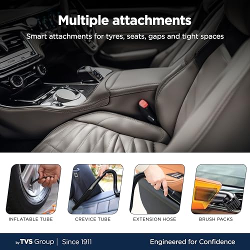 Image of myTVS air Dual Pro 2 in 1 Tyre Inflator & Car Vacuum Cleaner for car 12V |100 PSI Air Pump for Car Tire| 100W High Power Suction for Wet & Dry Cleaning| LED Light, Long Wire 1+1 Year Warranty - TI-8