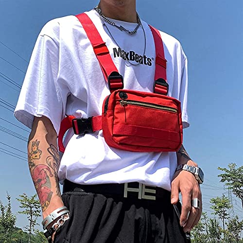 Outdoor Water Resistant Chest Bag For Men,Tactical Edc Chest Pack With Built-In Phone Holder, Lightweight Utility Chest Rig Pouch For Workouts, Running,Cycling,Hiking (M, Red) #TOP4